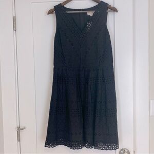 Loft Black Eyelet V-neck Dress - Size 8